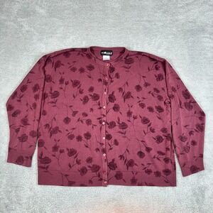 VTG Sag Harbor Women's Cardigan Sweater Flower Size 3X Button Front Lightweight